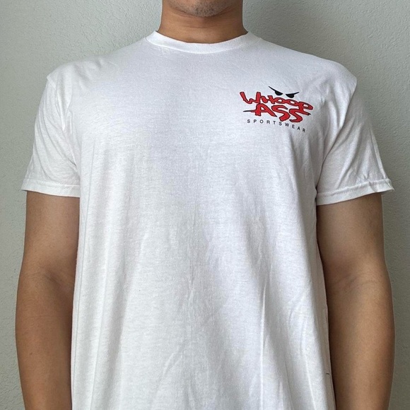 Vintage Whoop Ass Sportswear Graphics White Tee Shirt - Picture 2 of 5